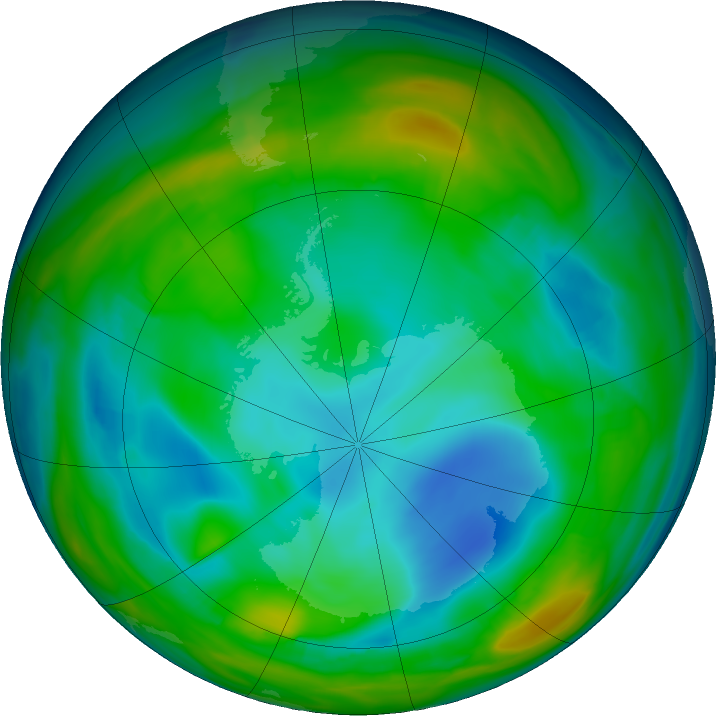 Antarctic ozone map for 30 June 2024